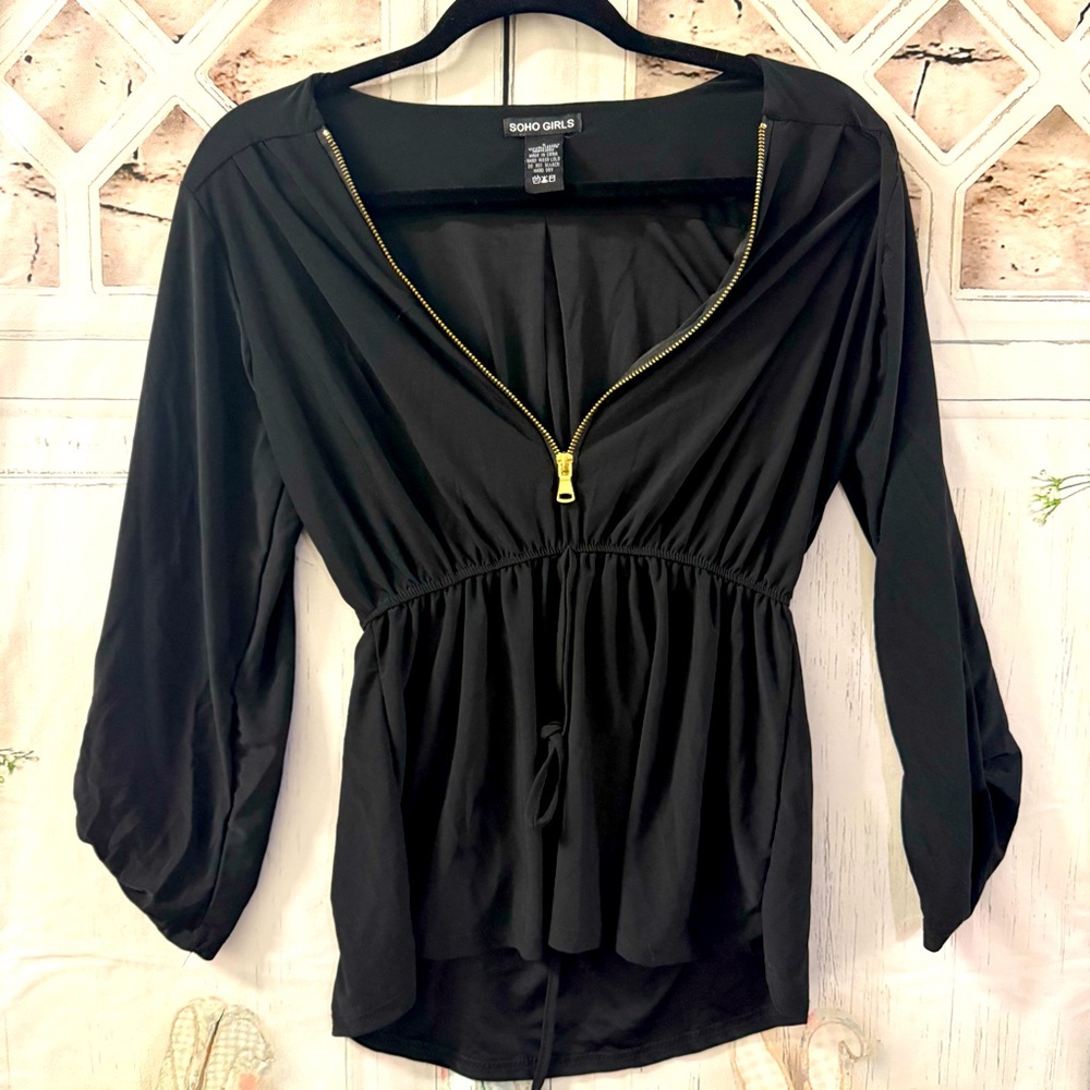 SOHO Girls Black Blouse. Zipper Front